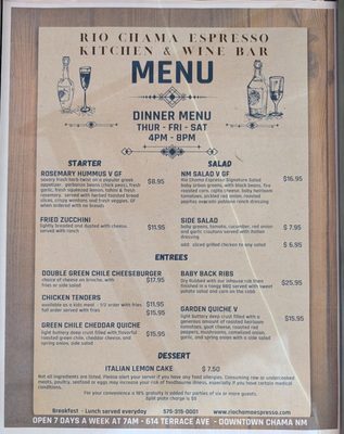 Menu photo 3 Rio Chama Espresso Kitchen & Wine Bar Chama, NM Menu photo 3 Rio Chama Espresso Kitchen & Wine Bar Chama, NM