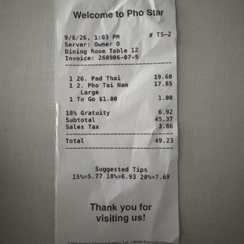 Pho Star in Vancouver - This is a photo of our receipt - Vietnamese Near Me - Vancouver, Washington Pho Star in Vancouver - This is a photo of our receipt - Vietnamese Near Me - Vancouver, Washington