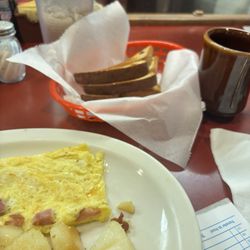 Sunny Side Up - Ham and cheese omelet with wheat toast