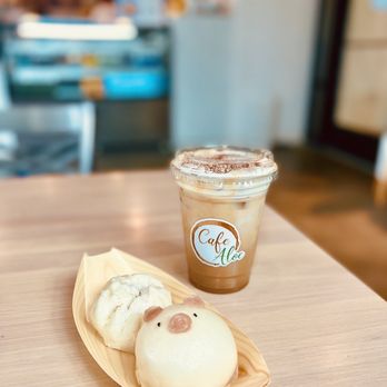 Cafe Aloe - Special salted cream coffee BBQ Pork Bun Cute Pig Buns - Cafes Near Me - Bellevue, Washington