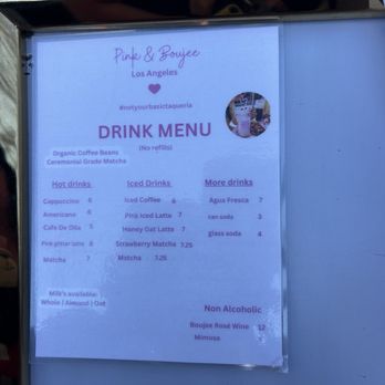 Pink & Boujee - Drink menu - Mexican Near Me - Los Angeles, California
