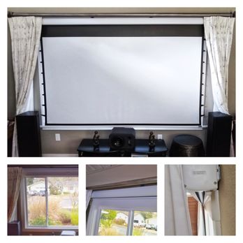 The Handy Lance - Hide-away home theater projector screen installation. Perfect fit between curtain valance and window trim. - Handyman Near Me The Handy Lance - Hide-away home theater projector screen installation. Perfect fit between curtain valance and window trim. - Handyman Near Me