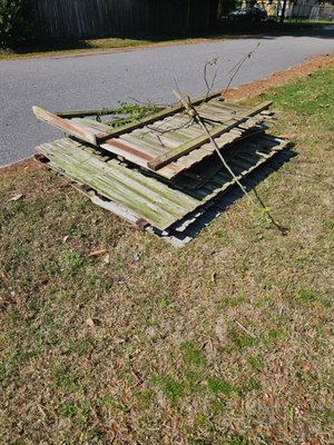 Old fence pick up and disposal - Spring is here!! Yard work has taken off! Customer tore down their old rotten privacy fence and needed it gone! Same day, affordable service, picked up and hauled away!