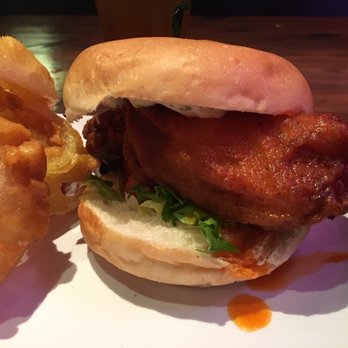 Fronk's - Spicy mother clucker with onion rings - Burgers Near Me - Bellflower, California