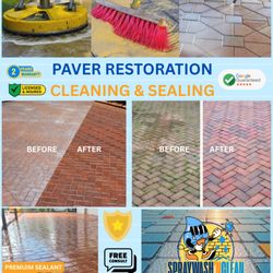 Spraywash’NClean - Revive your outdoor space! Our paver restoration service includes cleaning, re-sanding, sealing, and repairing damaged stones for a like-new