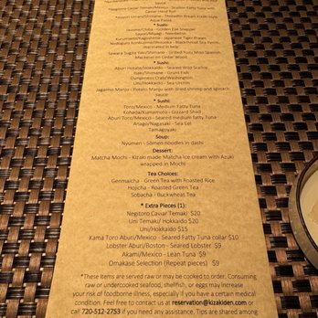 Kizaki - The menu for the night I went. - Sushi Bars Near Me - Denver, Colorado Kizaki - The menu for the night I went. - Sushi Bars Near Me - Denver, Colorado