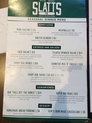 Menu photo 5 Slatts Pub Cincinnati, OH