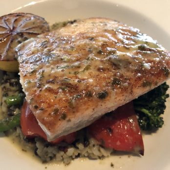 Moxies - Scottish Salmon (ancient grains, lemon herb sauce, and fresh seasonal vegetables) for $26 - Cocktail Bars Near Me - Houston, Texas