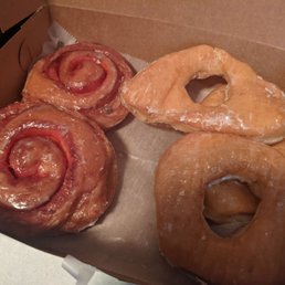Wednesday special raspberry rolls and large glazed rings