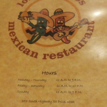Los 2 Amigos - Menu as of April 2018. Sorry not the best quality. - Mexican Near Me - Price, Utah