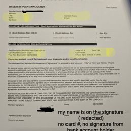 Copy of membership contract, does not have a signature from bank account holder