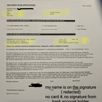 The Joint Chiropractic - Copy of membership contract, does not have a signature from bank account holder - Chiropractors Near Me - Salinas, California
