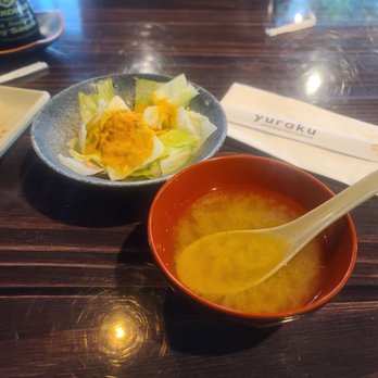 Yuraku - Miso soup and house salad included with Sashimi Lunch - Sushi Bars Near Me - Arlington, Virginia Yuraku - Miso soup and house salad included with Sashimi Lunch - Sushi Bars Near Me - Arlington, Virginia