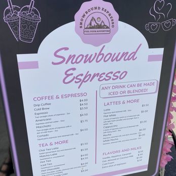 Snowbound Espresso - Menu June 2025 - Coffee & Tea Near Me - Wrightwood, California Snowbound Espresso - Menu June 2025 - Coffee & Tea Near Me - Wrightwood, California