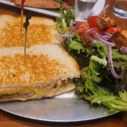 Brick's - Grilled cheese and fried green tomato with a side salad
