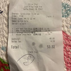 China Star - Looks to me like they owe me $4.00!