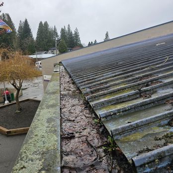 Storm Shield - An extremely full and clogged Built-in SBS gutter - Roofing Near Me - Maple Ridge, British Columbia