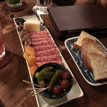 Bar Leather Apron - Washington White Cheddar and Salami Platter with bread and pickles, olives, dried figs, dried apricots and jam. - Cocktail Bars Near Me - Honolulu, Hawaii