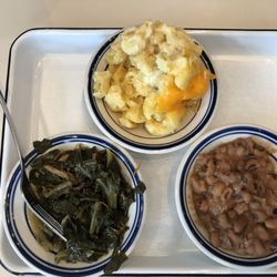 Black eyed peas (New Years special), collard greens, Mac and cheese