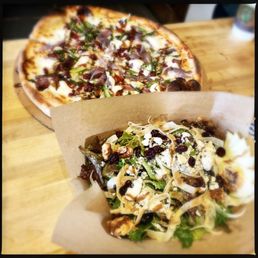 Apple cranberry salad & spring pizza (béchamel, lemon ricotta, grape tomatoes, red onions, asparagus, mozzarella, balsamic reduction) Apple cranberry salad & spring pizza (béchamel, lemon ricotta, grape tomatoes, red onions, asparagus, mozzarella, balsamic reduction)