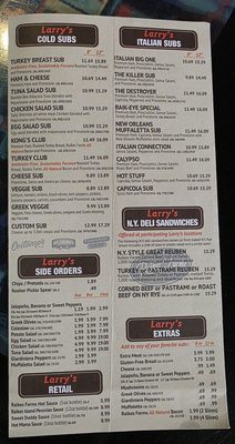 Menu photo 5 Larry's Giant Subs Jacksonville, FL