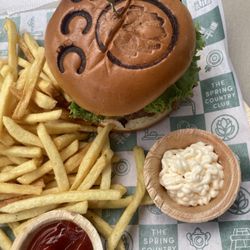 The Spring Country Club Food Truck - Burger and Fries  ( Branded Bun SCC. )