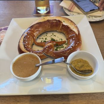 Cuckoo Clock Brauhaus - Pretzel with cheese sauce and mustard - German Near Me - Miami, Florida