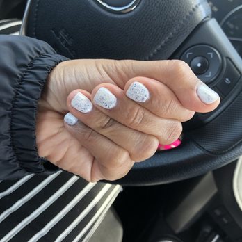 Jennie's Nails - Gel white with silver glitter nails - Nail Salons Near Me - San Bruno, California