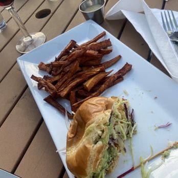 Tasty - Fish sandwich with sweet potato fries - Salad Near Me - Gastonia, North Carolina Tasty - Fish sandwich with sweet potato fries - Salad Near Me - Gastonia, North Carolina