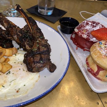 Taste Bar + Kitchen - Jerk lamb chops and eggs with waffles. - Cocktail Bars Near Me - Houston, Texas Taste Bar + Kitchen - Jerk lamb chops and eggs with waffles. - Cocktail Bars Near Me - Houston, Texas