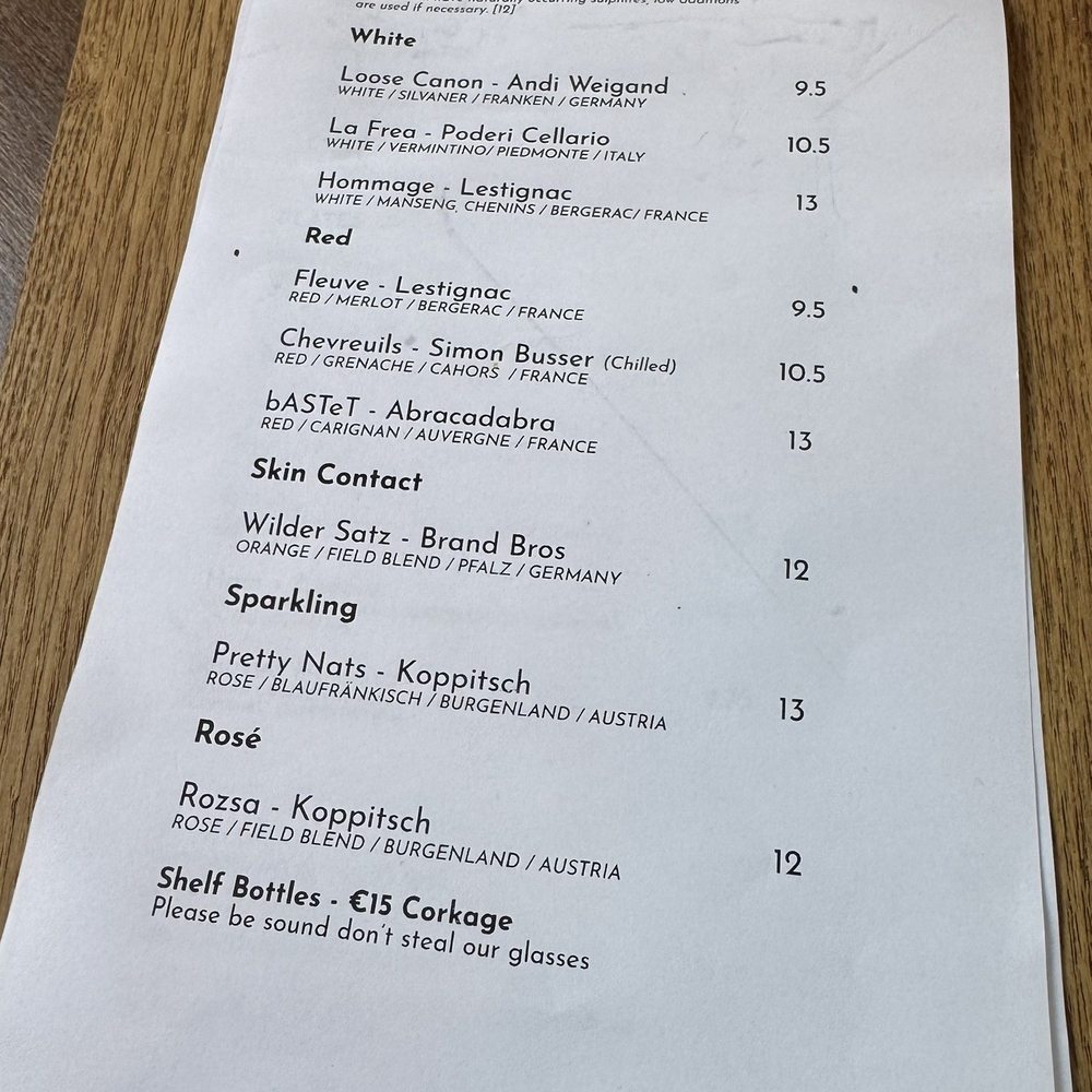 Wine menu Wine menu