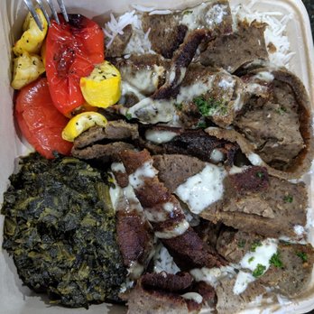 Sheesh Grill - Chantilly - Beef and lamb gyro meat with spinach, grilled veggies, and basmati rice. - Halal Near Me - Chantilly, Virginia