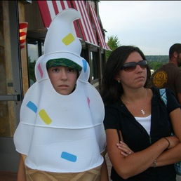a woman and a child dressed in costume