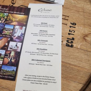Ecluse Wines - a wine tasting menu - Wineries Near Me - Paso Robles, California