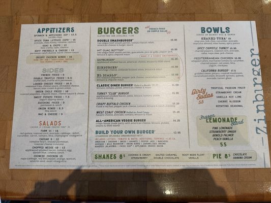Menu photo 1 Zinburger Tucson, AZ