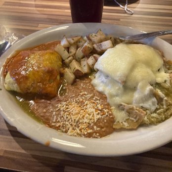 Achiote - Green Chilaquiles with a Chorizo Omelet Sides: Refried Beans and Potatoes - Mexican Near Me - San Ysidro, California Achiote - Green Chilaquiles with a Chorizo Omelet Sides: Refried Beans and Potatoes - Mexican Near Me - San Ysidro, California