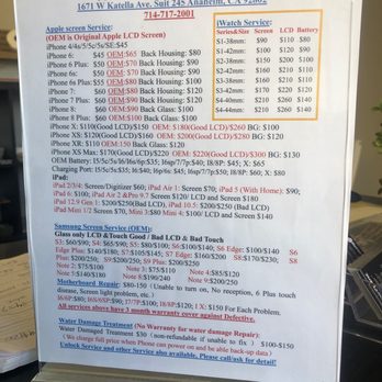 iRepair - This is the pricing for everything and this place is amazing!!! Super fast and quick - Mobile Phone Repair Near Me - Walnut, California