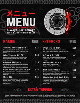 Menu photo 1 K-Ways Car Lounge Las Vegas, NV Menu photo 1 K-Ways Car Lounge Las Vegas, NV