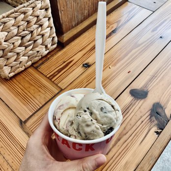 Off Track Ice Cream - 2 half scoops: pb and j, and brown sugar oat milk and cookies - Ice Cream & Frozen Yogurt Near Me - Charleston, South Carolina Off Track Ice Cream - 2 half scoops: pb and j, and brown sugar oat milk and cookies - Ice Cream & Frozen Yogurt Near Me - Charleston, South Carolina