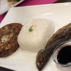 Bar Dominguez - Tortang talong, fried galungong with rice.