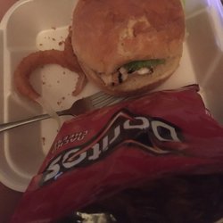 Cook Out - Original grilled chicken sandwich with sides of onion rings and waking taco !!