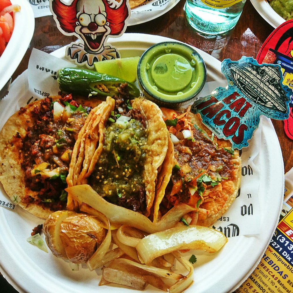 Mi Pueblo Express - One each Tinga, Chorizo n Chebeza Tacos - Mexican Near Me - Detroit, Michigan Mi Pueblo Express - One each Tinga, Chorizo n Chebeza Tacos - Mexican Near Me - Detroit, Michigan