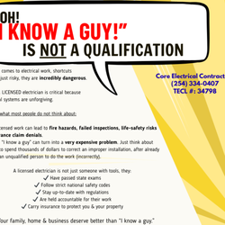 Core Electrical Contracting - Only hire LICENSED electricians!
It could be the best decision you ever make.