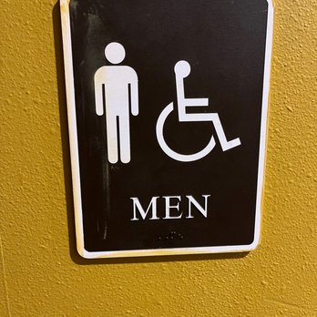 Pizza Ranch - a men's restroom sign on a yellow wall - Pizza Near Me - Eau Claire, Wisconsin