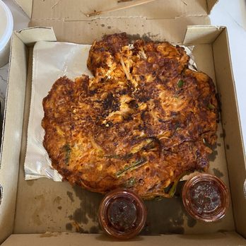 Korean Eatery Made In Korea - Kimchi Pancake. It is huge! Came in a pizza box! - Korean Near Me - Enterprise, Nevada