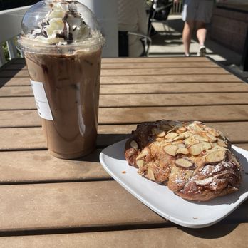 Chanticleer Cafe & Bakery - cherry chocolate latte  almond croissant - Breakfast & Brunch Near Me - Cary, North Carolina