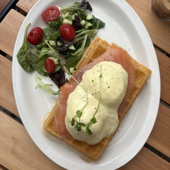 Nero Waffles - Waffle with pouch eggs and salmon - Waffles Near Me - Vancouver, British Columbia Nero Waffles - Waffle with pouch eggs and salmon - Waffles Near Me - Vancouver, British Columbia