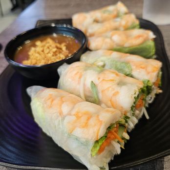 Pholuscious - Spring rolls with shrimp only.. so good! $9.99/dish - Vietnamese Near Me - Huntington Beach, California