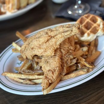 Taste Kitchen Bar - Catfish and fries with cornbread waffle - Breakfast & Brunch Near Me - Houston, Texas Taste Kitchen Bar - Catfish and fries with cornbread waffle - Breakfast & Brunch Near Me - Houston, Texas