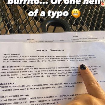 Grounds Restaurant - I found this amusing :-D But the burritos do sound really good! - New American Near Me - Murphys, California